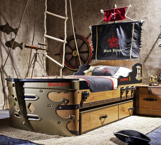 detail Detská posteľ loď S BLACK PIRATE (90x190 cm)