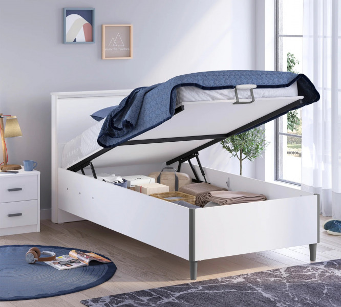 detail Študentská posteľ s úložným priestorom XL WHITE (120x200 cm)