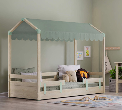 Detská posteľ- domček 2 MONTES NATURAL zelená strecha