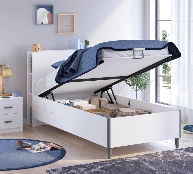 detail Študentská posteľ s úložným priestorom L WHITE (100x200 cm)