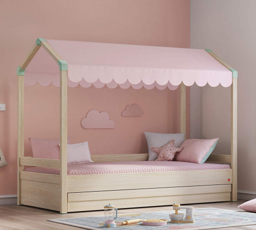 Detská posteľ- domček 2 MONTES NATURAL ružová strecha