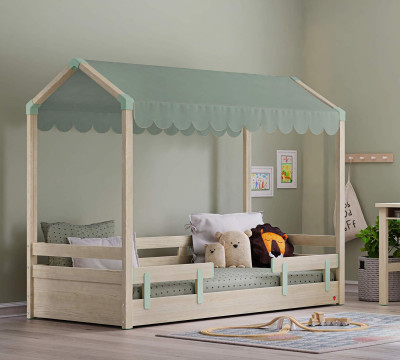 Detská posteľ- domček 2 MONTES NATURAL zelená strecha