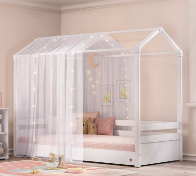 Detská posteľ- domček 2 MONTES WHITE s baldachýnom