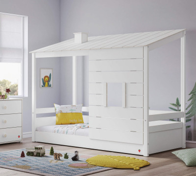 Detská posteľ- domček 3 MONTES WHITE (komín+panel s oknom)